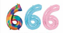 GLOBOS NUMERO # 6 16&quot; (ARCOIRIS; CELESTE; ROSADO)