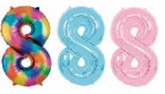 GLOBOS NUMERO # 8 16&quot; (ARCOIRIS; CELESTE; ROSADO)