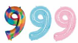 GLOBOS NUMERO # 9 16&quot; (ARCOIRIS; CELESTE; ROSADO)